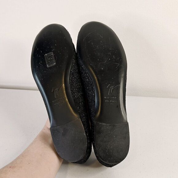 Giuseppe Zanotti Malika Black Leather Glitter Cap Toe Ballet Flats - Picture 5 of 7